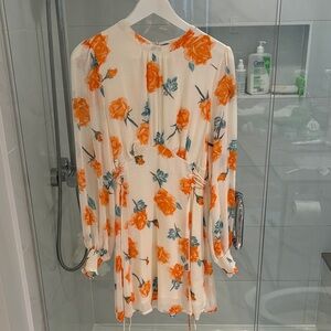 Free People Orange and Teal Floral Long Sleeve Dress